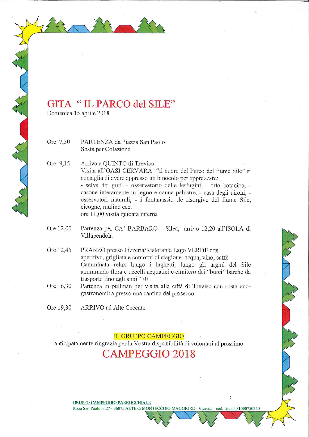 gita campeggio 15 aprile 2018